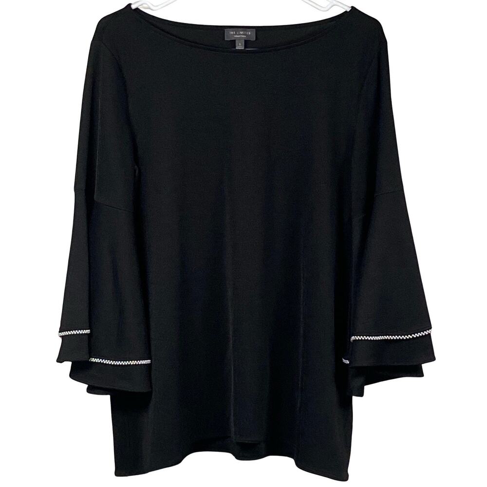 The Limited Top Blouse Womens Size Small Stretch Beaded Bell 3/4 Sleeves Black